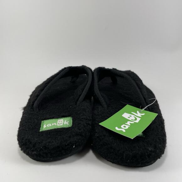 Sanuk Furreal Classic Chill Fuzzy Flip Flops Womens Size 7 Black Sandals Thong - Picture 4 of 9